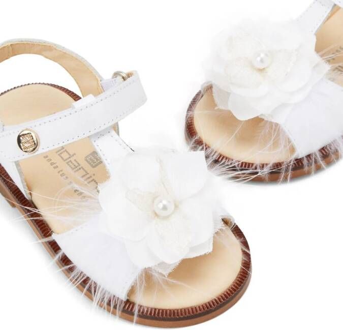 ANDANINES floral-appliqué leather sandals White