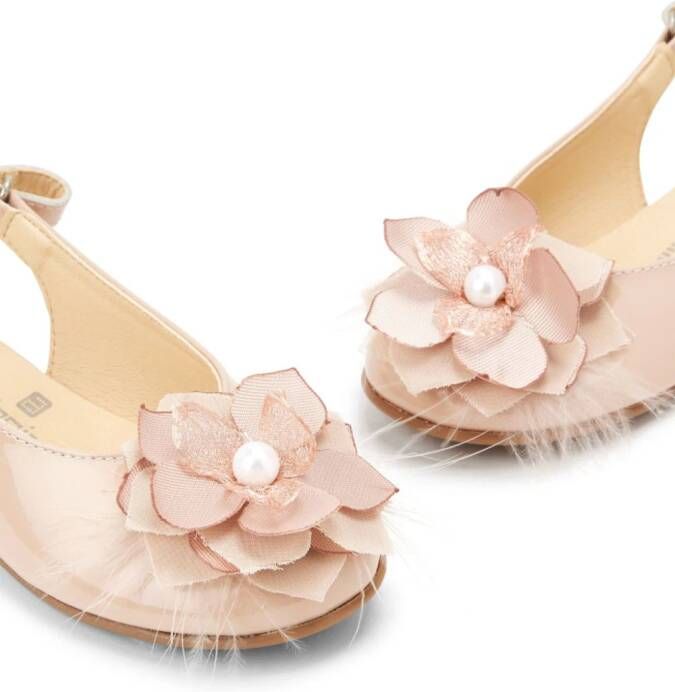 ANDANINES floral-appliquéd leather ballerina shoes Pink