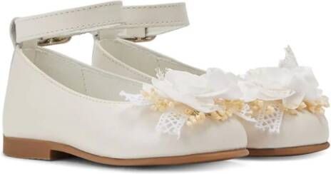 ANDANINES floral-appliquéd leather ballerina shoes White
