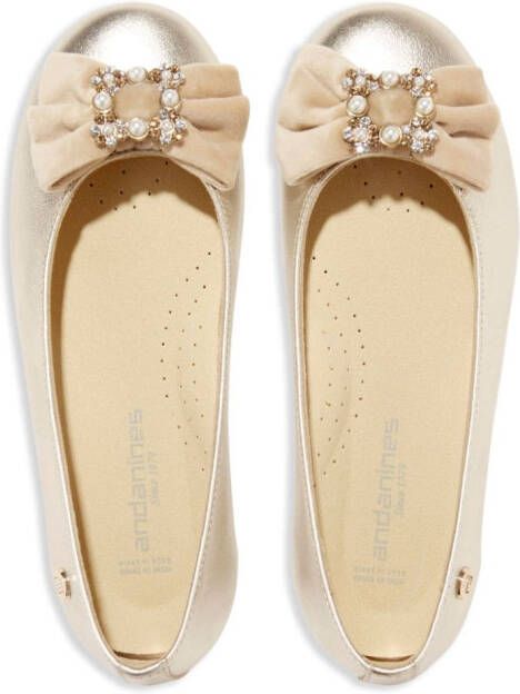 ANDANINES pearl-bow metallic ballerina shoes Gold