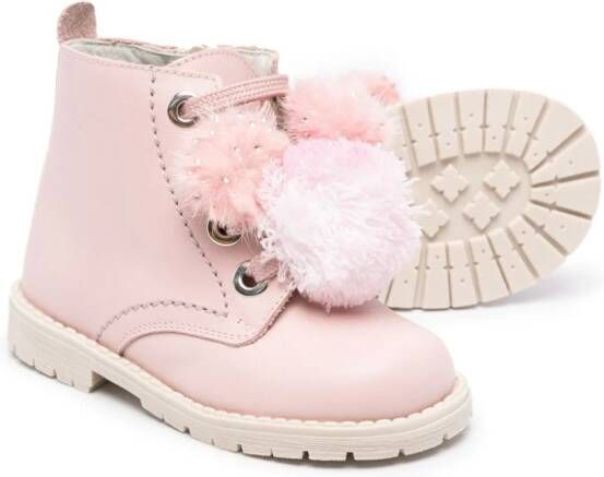 ANDANINES pompom-detail leather boots Pink
