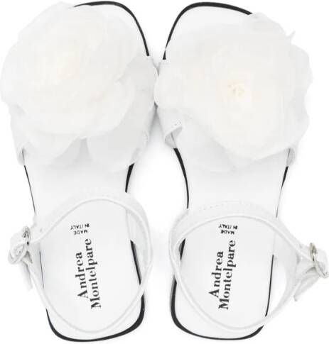 Andrea Montelpare floral-appliqué leather sandlas White