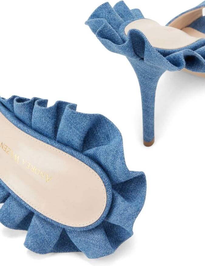 Andrea Wazen Rouches 105mm denim mules Blue