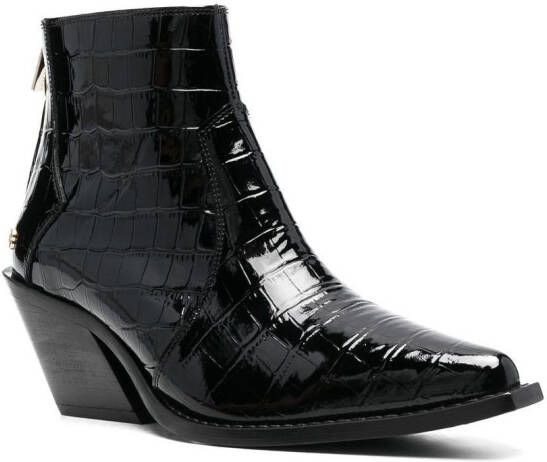 ANINE BING crocodile-effect pointed boots BLACK