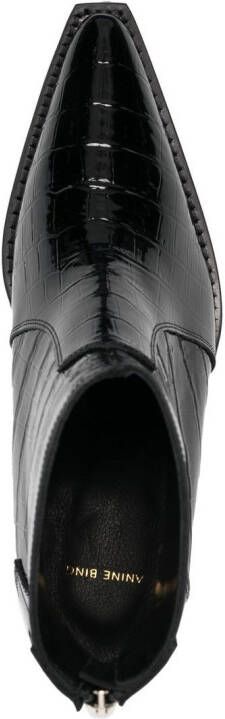 ANINE BING crocodile-effect pointed boots BLACK