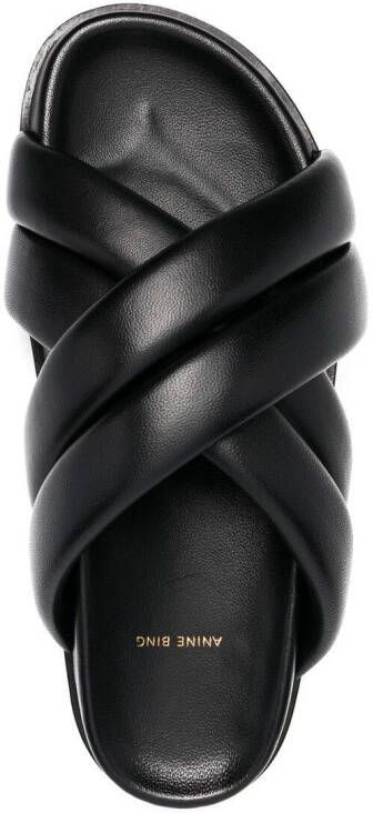 ANINE BING Lizzie leather cross-strap slides Black