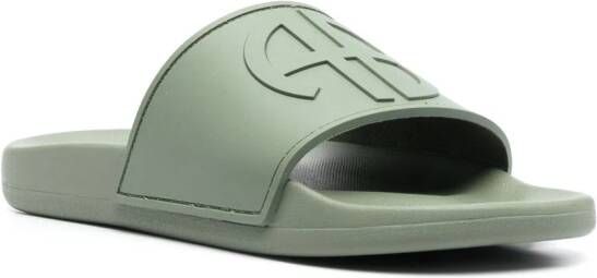 ANINE BING logo-embossed faux-leather slides Green
