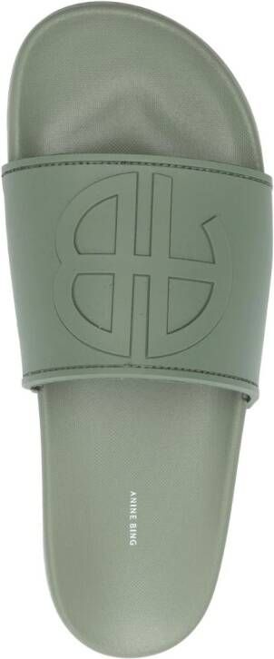 ANINE BING logo-embossed faux-leather slides Green