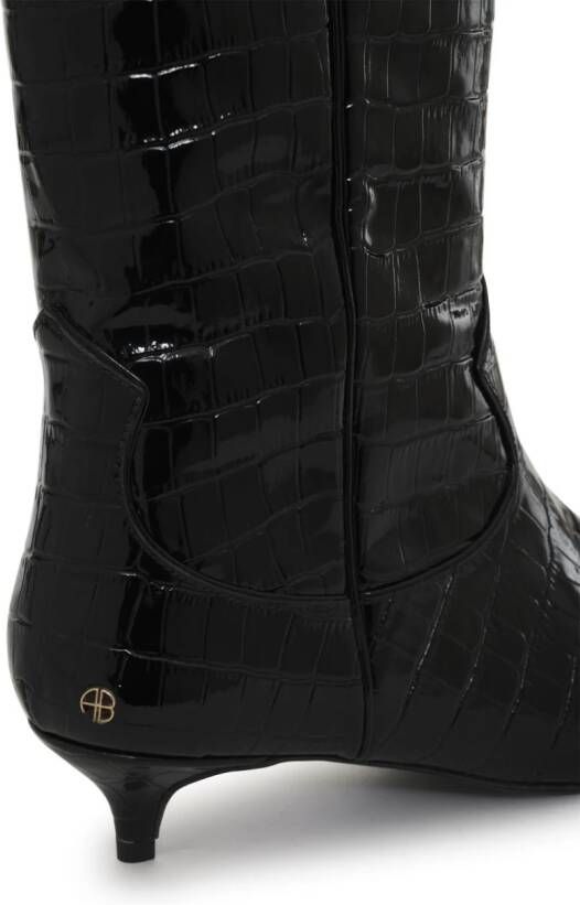ANINE BING Tall Rae 40mm crocodile-embossed boots Black