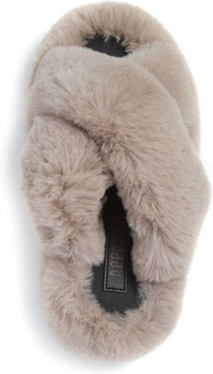 Apparis Biba faux-fur crossover slippers Grey