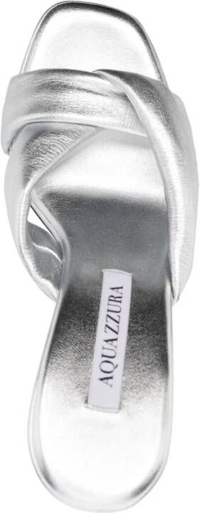 Aquazzura 100mm metallic-finish leather mules Silver