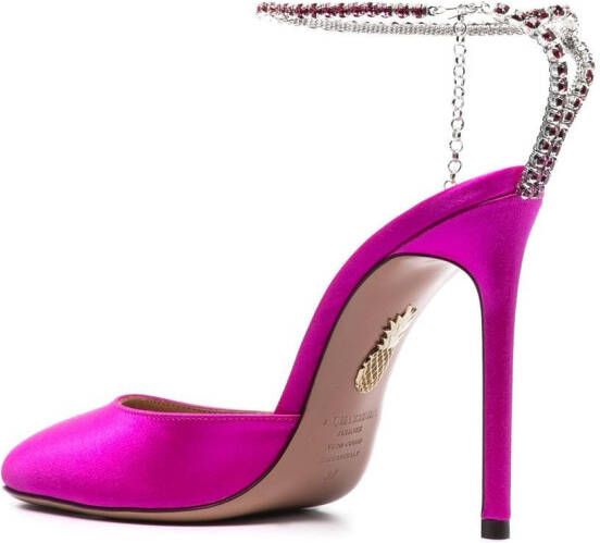 Aquazzura 110mm crystal-embellished satin pumps Pink
