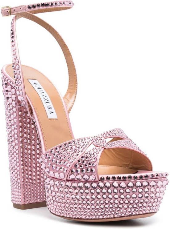 Aquazzura 65mm crystal-embellished platform sandals Pink
