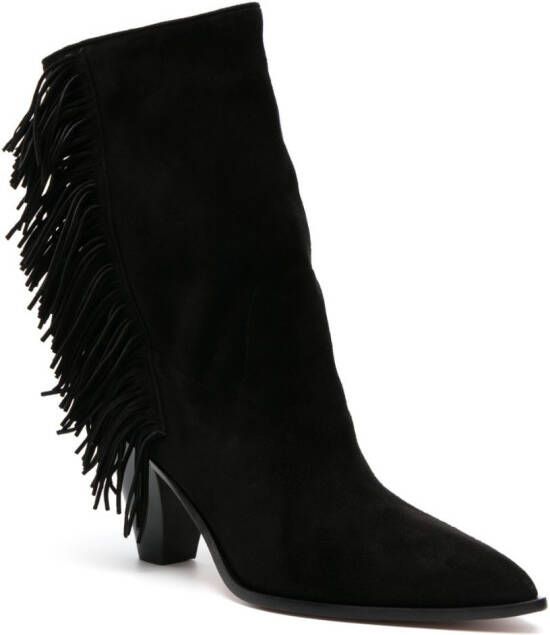 Aquazzura 75mm fringe-detail ankle boots Black