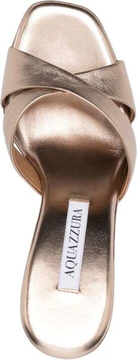Aquazzura 95mm metallic-finish leather mules Gold