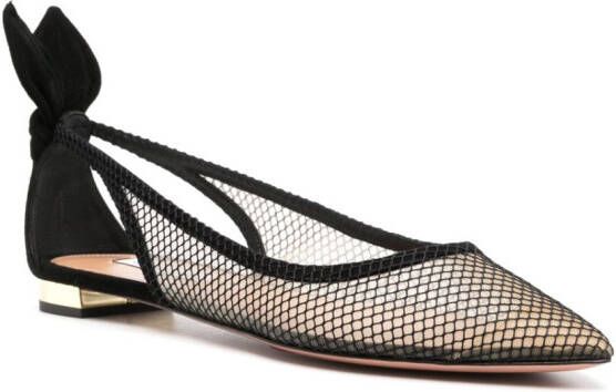 Aquazzura bow-embellished mesh ballerina shoes Black