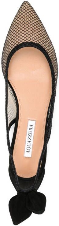 Aquazzura bow-embellished mesh ballerina shoes Black