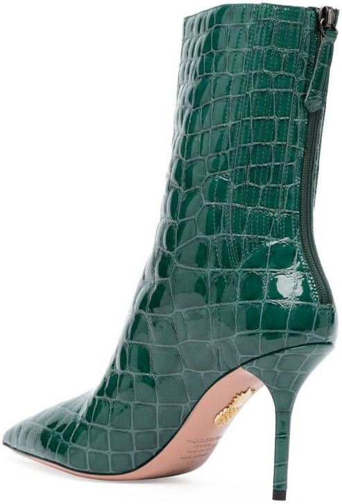 Aquazzura crocodile-effect 90mm pointed boots Green