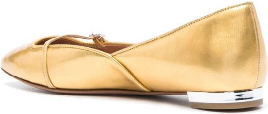 Aquazzura crystal-buckle leather ballerina shoes Gold