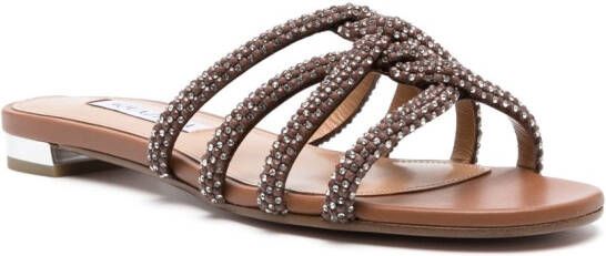 Aquazzura crystal-embellished flat sandals Brown