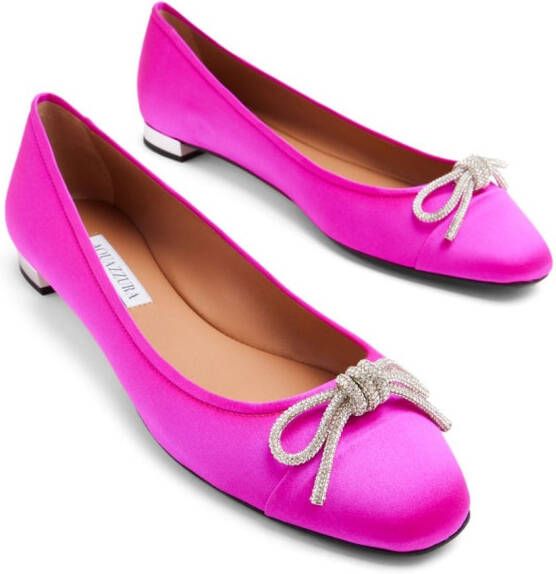 Aquazzura crystal-embellished round-toe ballerina shoes Pink