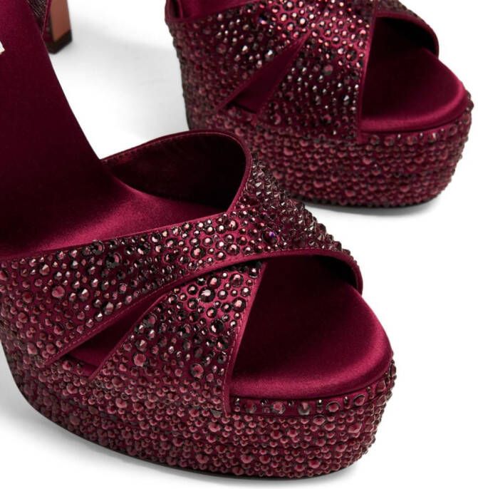 Aquazzura Divine Plateau 130mm crystal-embellished sandals Red