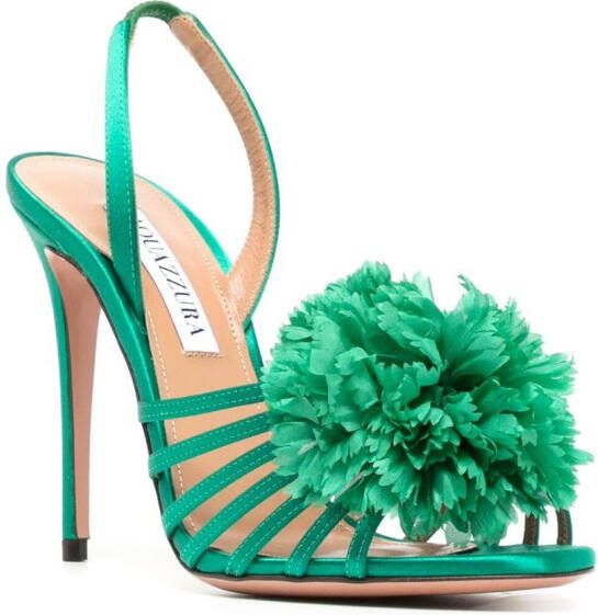 Aquazzura Love Carnation 105mm embellished satin sandals Green