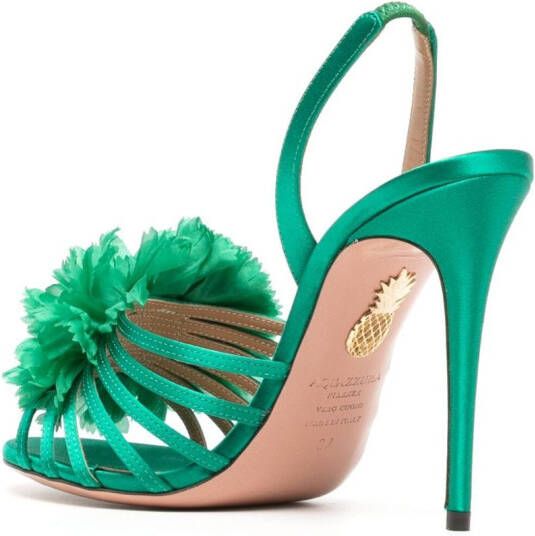Aquazzura Love Carnation 105mm embellished satin sandals Green