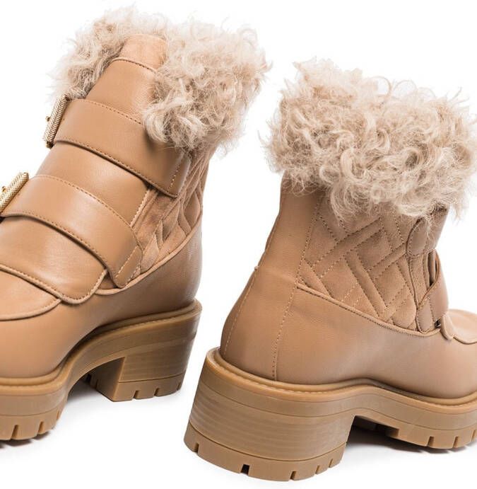 Aquazzura Ryan faux-fur buckle-strap boots Neutrals