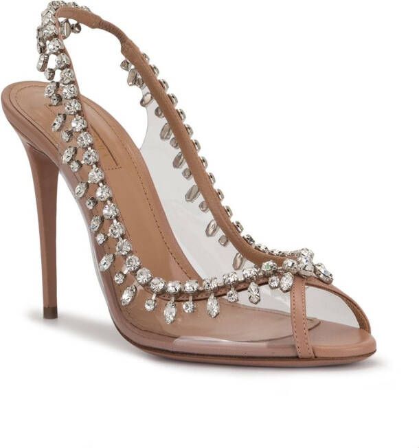 Aquazzura Temptation crystal-embellished peep-toe sandals Neutrals