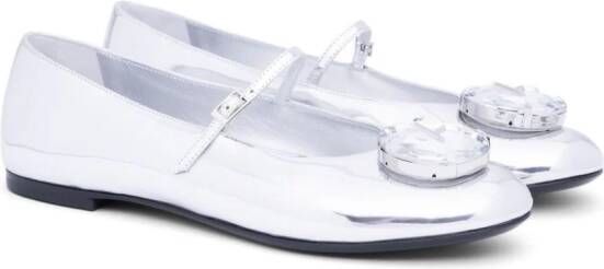 AREA crystal-embellished metallic ballerina shoes Silver