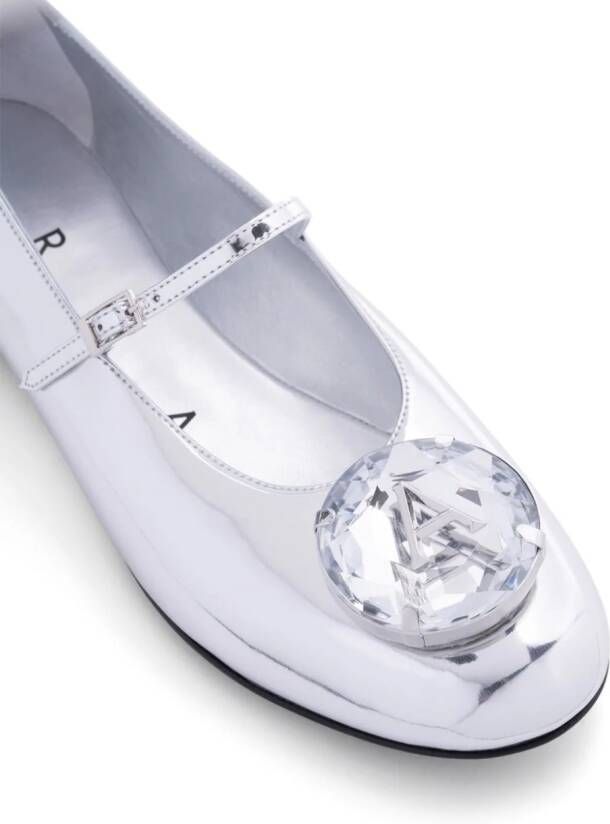 AREA crystal-embellished metallic ballerina shoes Silver
