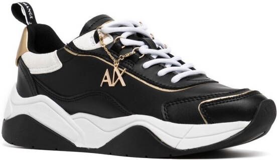 Armani Exchange logo-charm leather lace-up sneakers Black