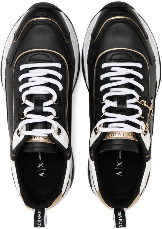 Armani Exchange logo-charm leather lace-up sneakers Black