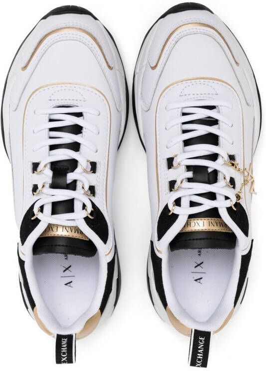 Armani Exchange logo-charm leather lace-up sneakers White