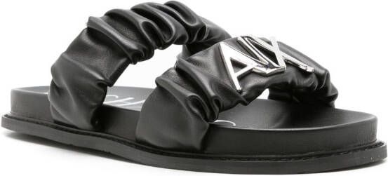 Armani Exchange ruched-detail logo-plaque sandals Black