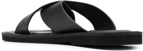 Emporio Armani logo-debossed leather slides Black