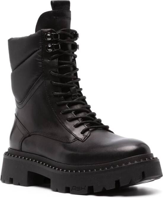 Ash lace-up combat leather boots Black
