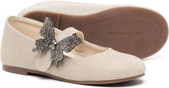BabyWalker butterfly-appliqué metallic ballerina shoes Gold