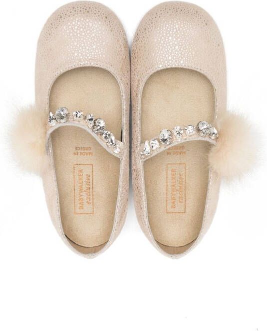 BabyWalker crystal-embellished leather ballerina shoes Neutrals