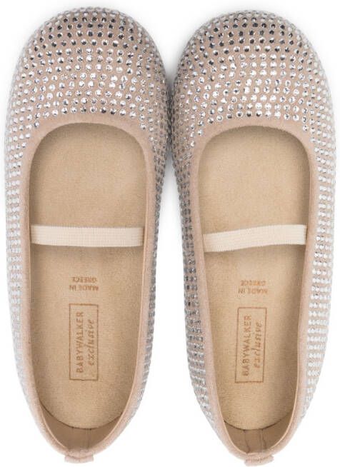 BabyWalker crystal-embellished suede ballerina shoes Neutrals