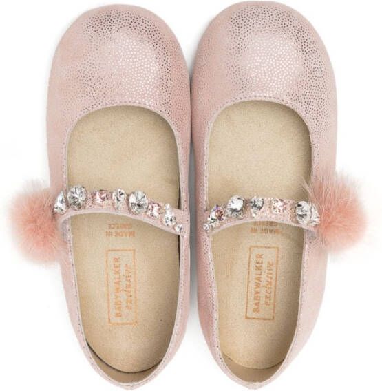 BabyWalker crystal-embellished suede ballerina shoes Pink