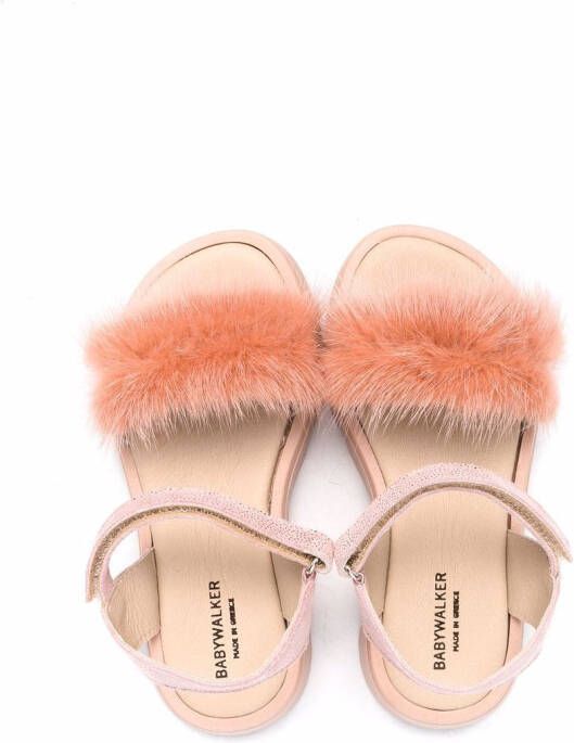 BabyWalker faux fur-trim sandals Pink
