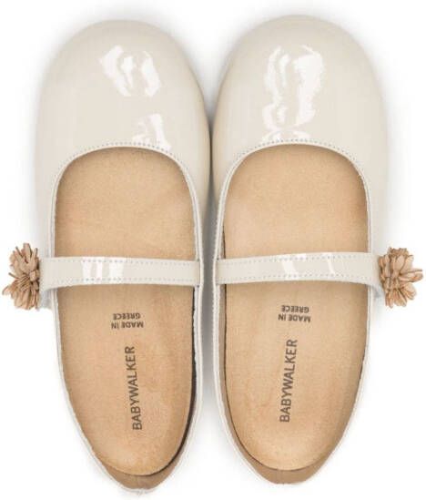BabyWalker floral-appliqué leather ballerina shoes Neutrals