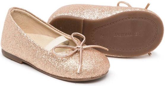 BabyWalker glitter-embellished leather ballerinas Gold