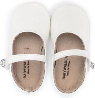 BabyWalker rhinestone-embellished leather ballerinas White