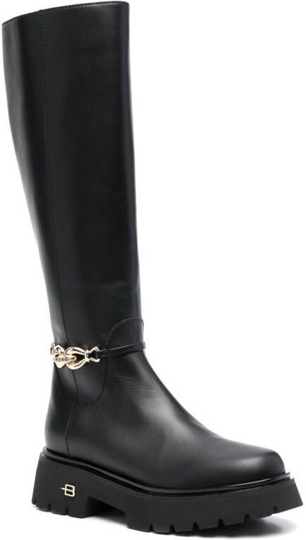 Baldinini logo-plaque knee-high boots Black