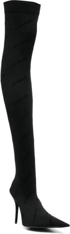 Balenciaga 110mm flocked-logo above-knee boots Black