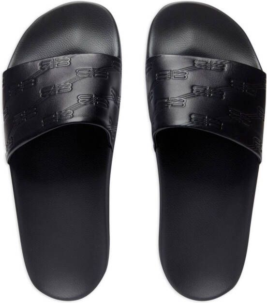 Balenciaga BB-monogram leather pool slides Black