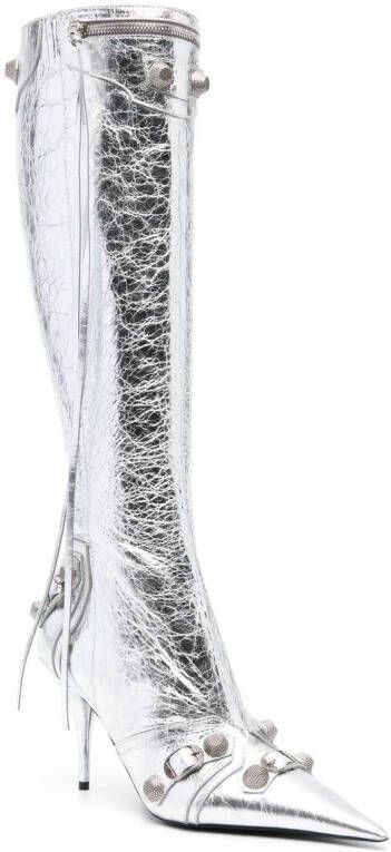 Balenciaga Cagole 90mm metallic leather boots Silver